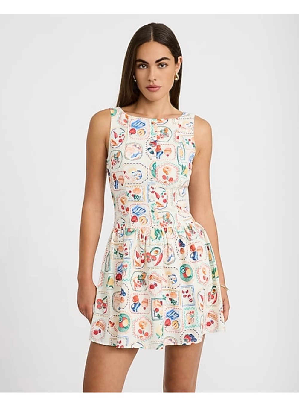 Linen-Blend Printed Boat Neck Drop
Waist Mini Dress